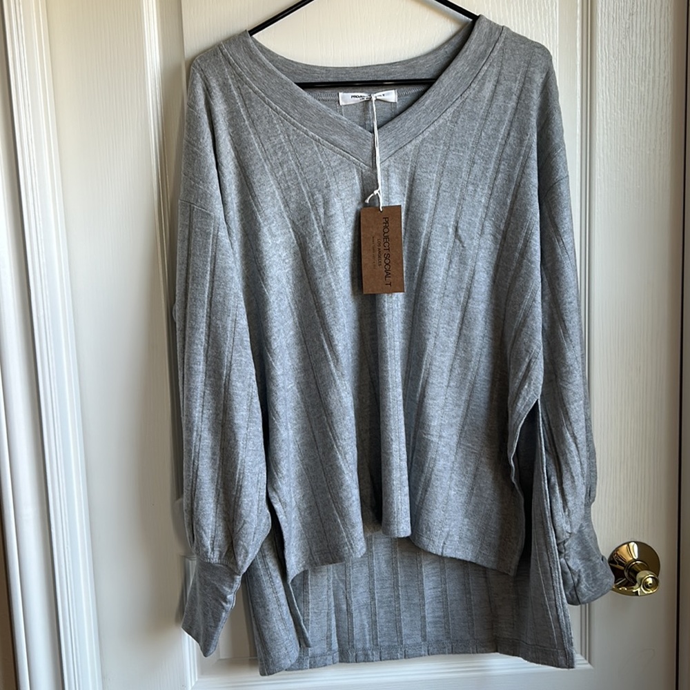 Project Social T Gray Rumi Heathered Wide Rib Tunic Top - Picture 4 of 5